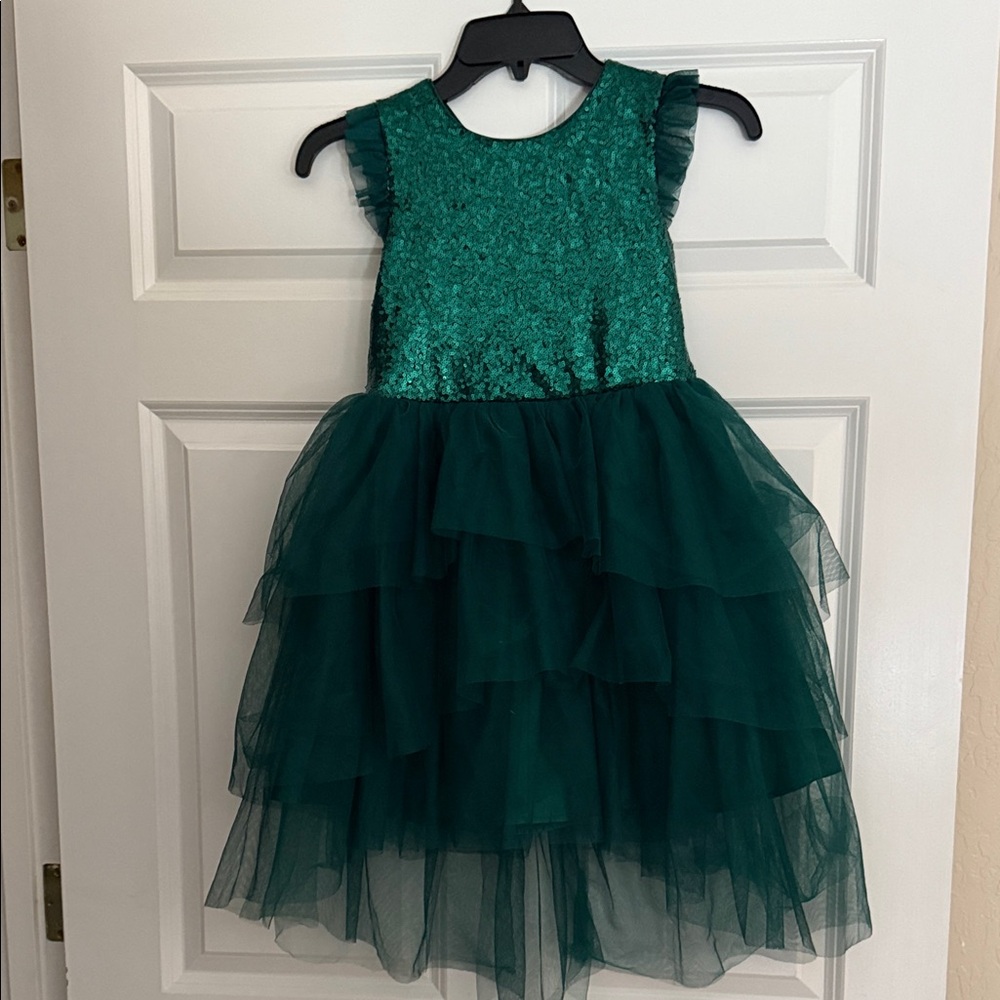 Zunie Girls Green Holiday Sequin & Layered Tulle Dress Size 8 - twice worn